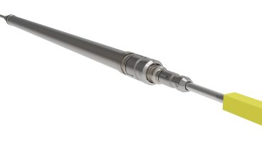 Graphic render of the Surewell Splice Connector which is a unique and patented range of Electrical and Optical downhole connectors and splices. The render shows the metallic shaft of the splicing unit.